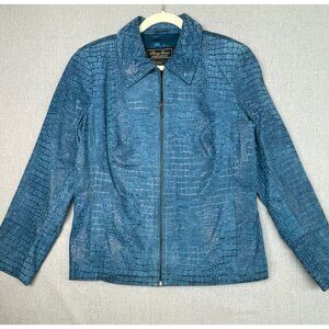 Terry Lewis Classic Luxuries Women's Blue Crocodile Pattern Leather Jacket Large